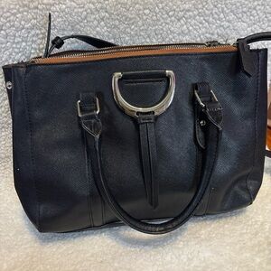 London Fog Black Satchel with Silver Accents